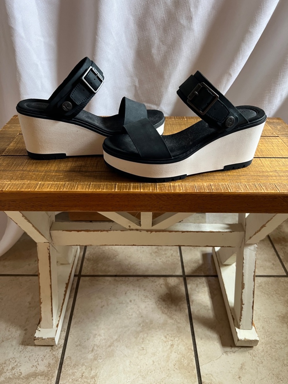 Timberland Black and White Platform Wedge Sandals - Picture 6 of 8